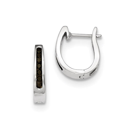 14K White Gold Black Real Diamond 3mm Hinged Hoop Earrings XE2969AA