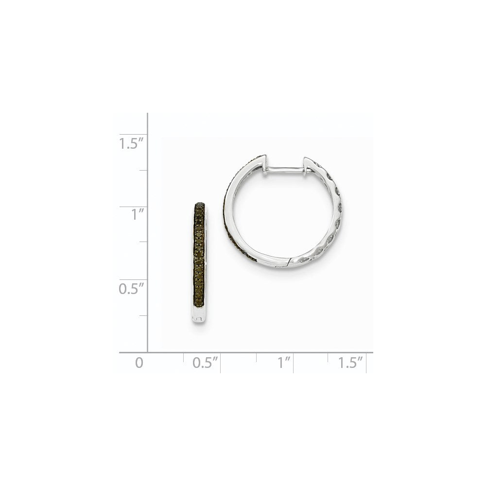 14K White Gold Black Real Diamond 2mm Hinged Hoop Earrings XE2981AA