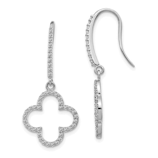 14k White Gold Real Diamond Quatrefoil Design Dangle Earrings XE3080WAA