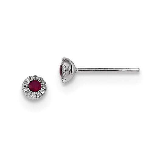 14k White Gold Real Diamond and Ruby Post Earrings XE3085R/AA