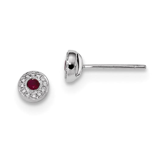 14k White Gold Real Diamond and Ruby Post Earrings XE3087R/AA