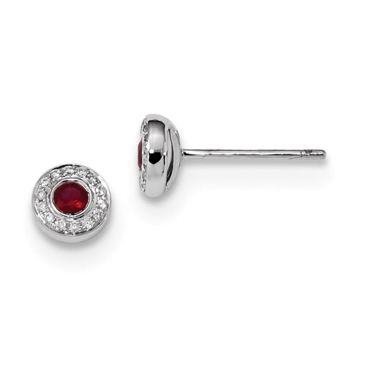 14k White Gold Real Diamond and Ruby Post Earrings XE3091R/AA