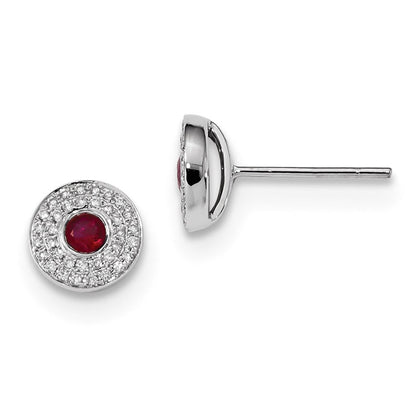 14k White Gold Real Diamond and Ruby Post Earrings XE3092R/AA