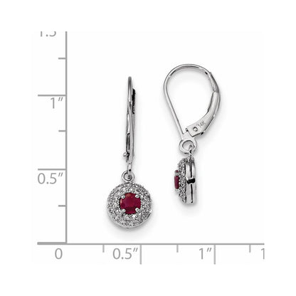 14k White Gold Real Diamond Halo Ruby Leverback Dangle Earrings XE3096R/AA