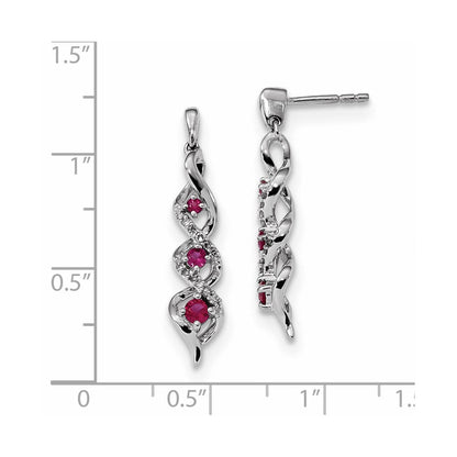 14k White Gold Real Diamond and Ruby Post Dangle Earrings XE3097R/AA
