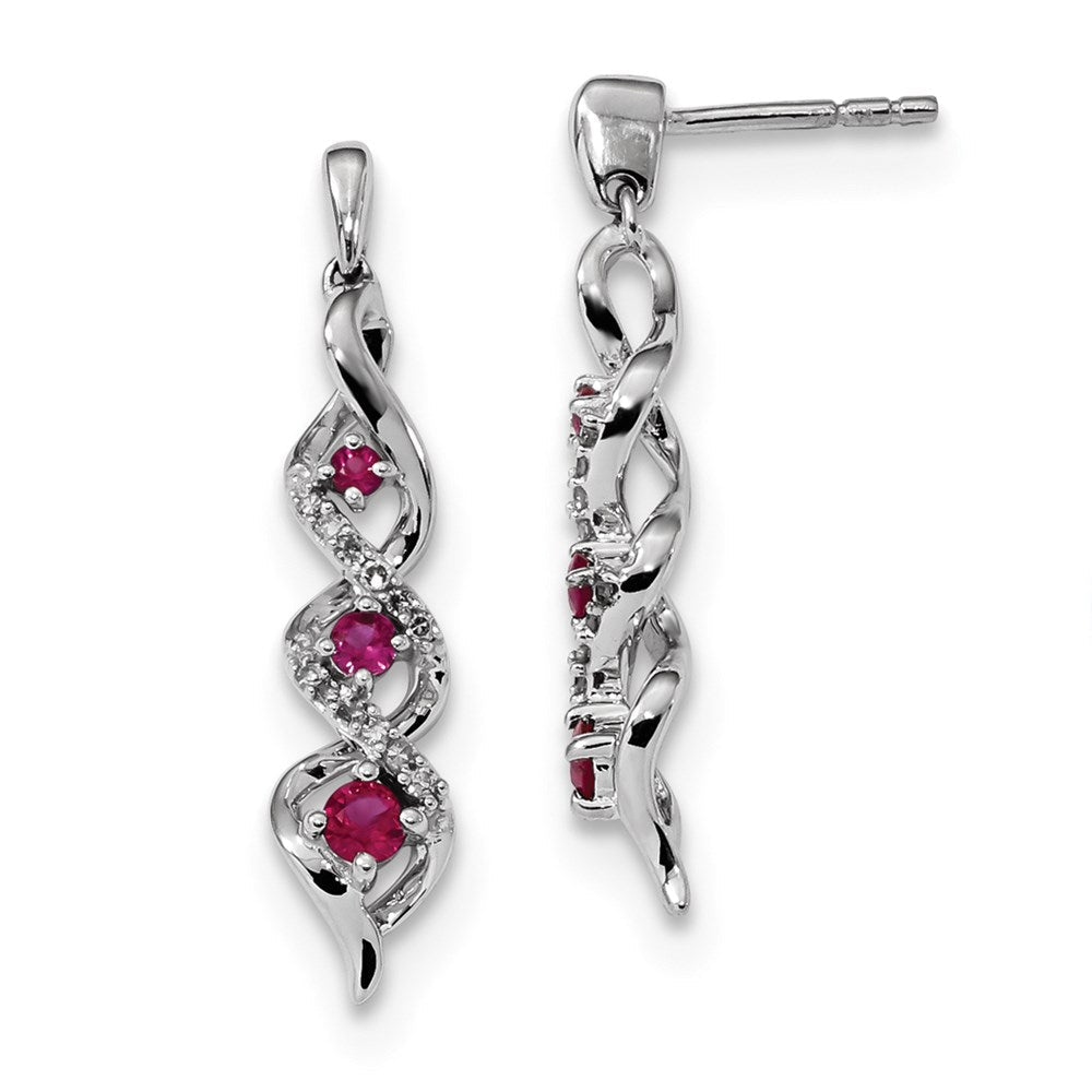 14k White Gold Real Diamond and Ruby Post Dangle Earrings XE3097R/AA