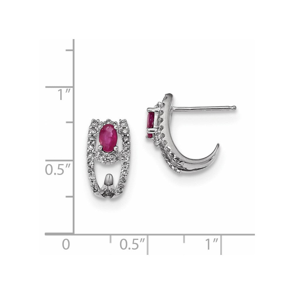14k White Gold Real Diamond and Ruby Polished J Hoop Earrings XE3098R/AA