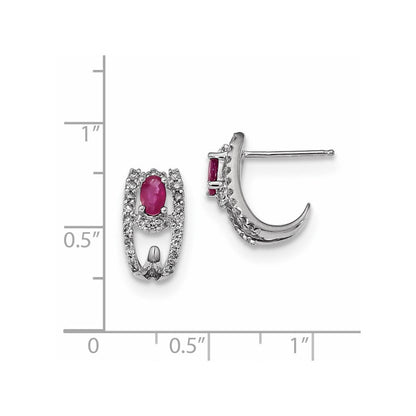14k White Gold Real Diamond and Ruby Polished J Hoop Earrings XE3098R/AA