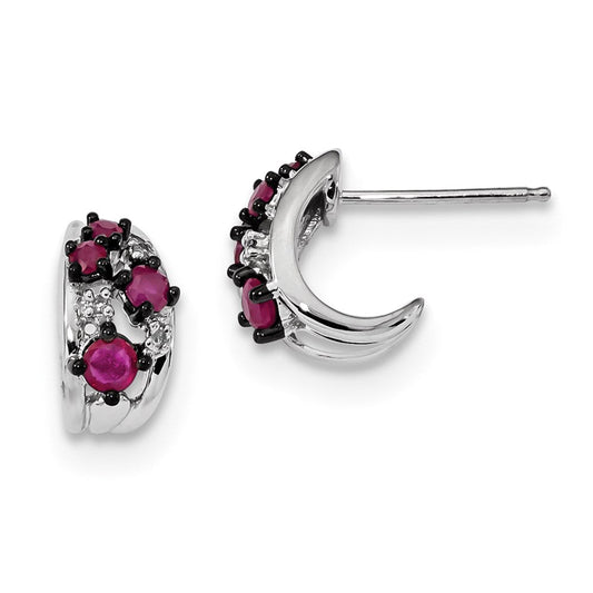 14k White Gold Real Diamond and Ruby Polished Post Hoop Earrings XE3100R/AA