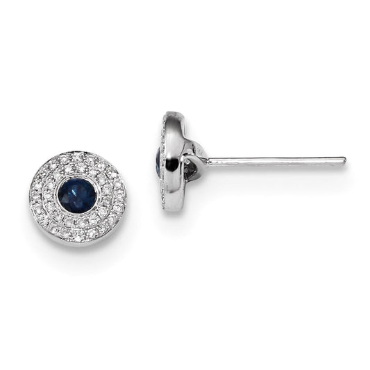 14k White Gold Real Diamond and Blue Sapphire Post Earrings XE3115S/AA