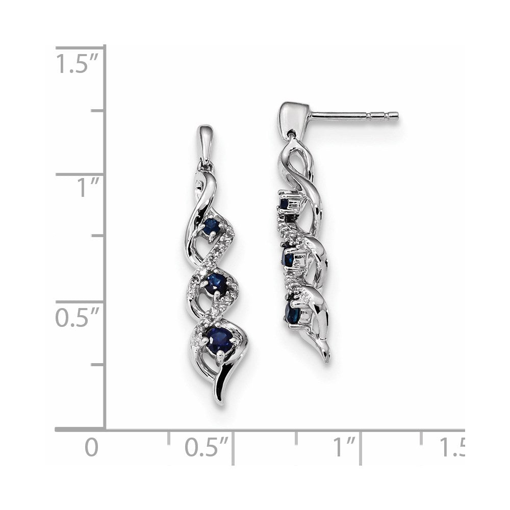 14k White Gold Real Diamond and Blue Sapphire Post Dangle Earrings XE3123S/AA
