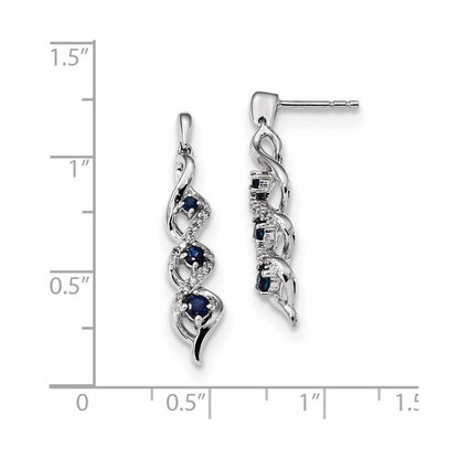 14k White Gold Real Diamond and Blue Sapphire Post Dangle Earrings XE3123S/AA