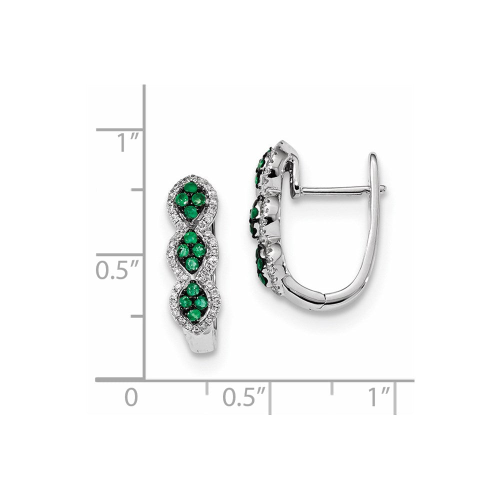 14k White Gold Real Diamond and Emerald Earrings XE3130E/AA