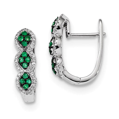 14k White Gold Real Diamond and Emerald Earrings XE3130E/AA