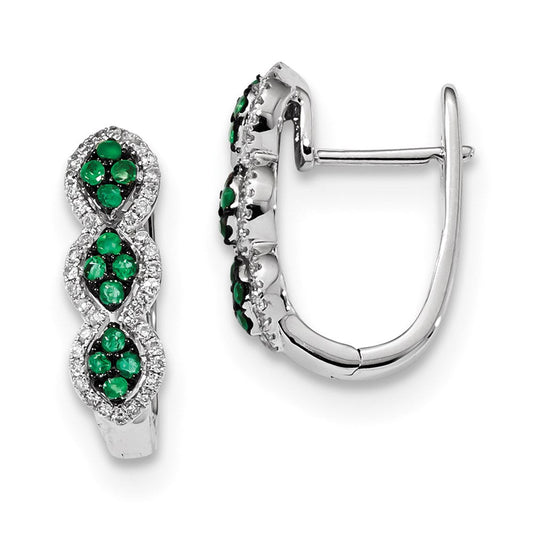 14k White Gold Real Diamond and Emerald Earrings XE3130E/AA