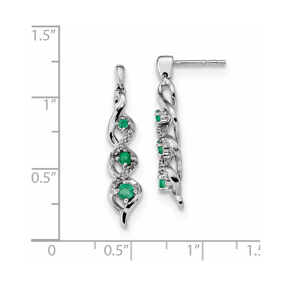 14k White Gold Real Diamond and Emerald Post Dangle Earrings XE3132E/AA