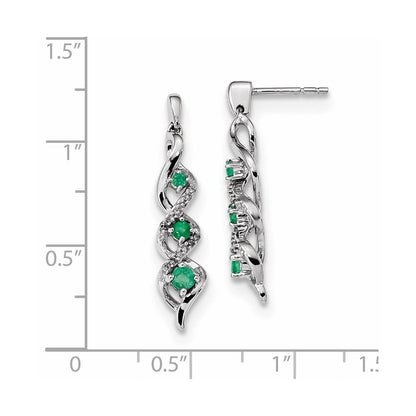 14k White Gold Real Diamond and Emerald Post Dangle Earrings XE3132E/AA