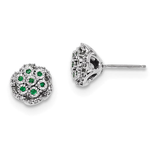 14k White Gold Real Diamond & Emerald Post Earrings XE3133E/AA