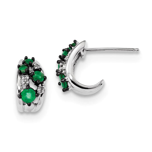 14k White Gold Real Diamond and Emerald Polished Post Hoop Earrings XE3134E/AA