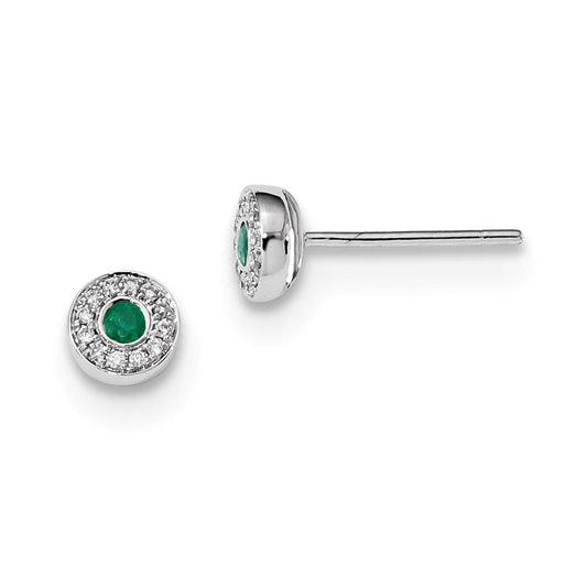 14k White Gold Real Diamond and Emerald Post Earrings XE3138E/AA