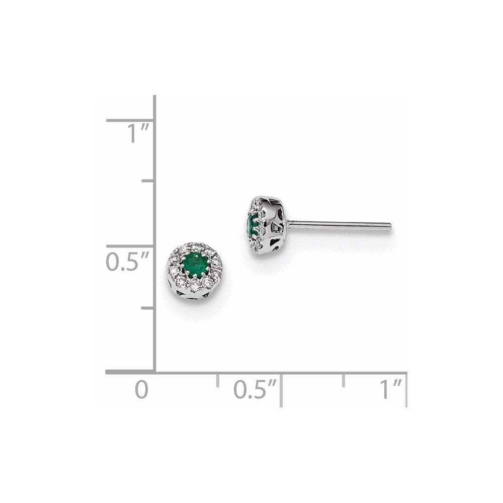 14k White Gold Real Diamond and Emerald Post Earrings XE3140E/AA