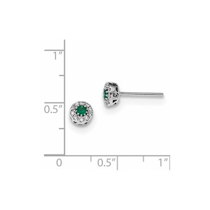 14k White Gold Real Diamond and Emerald Post Earrings XE3140E/AA