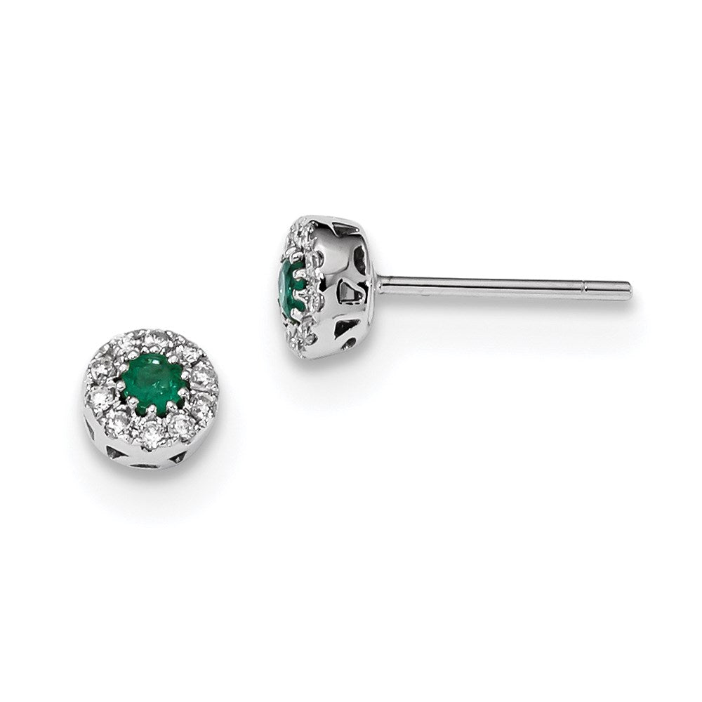 14k White Gold Real Diamond and Emerald Post Earrings XE3140E/AA