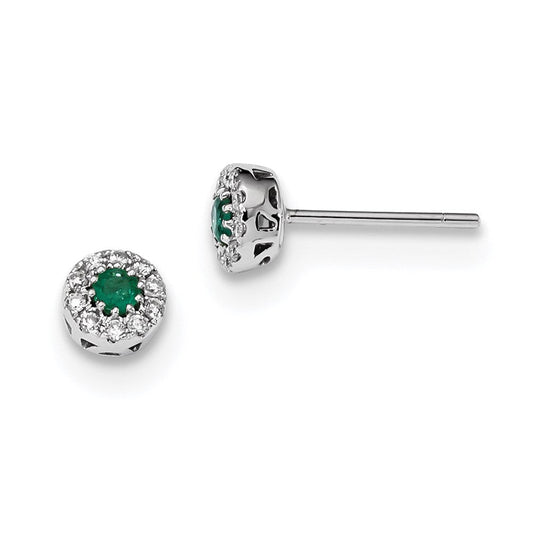 14k White Gold Real Diamond and Emerald Post Earrings XE3140E/AA