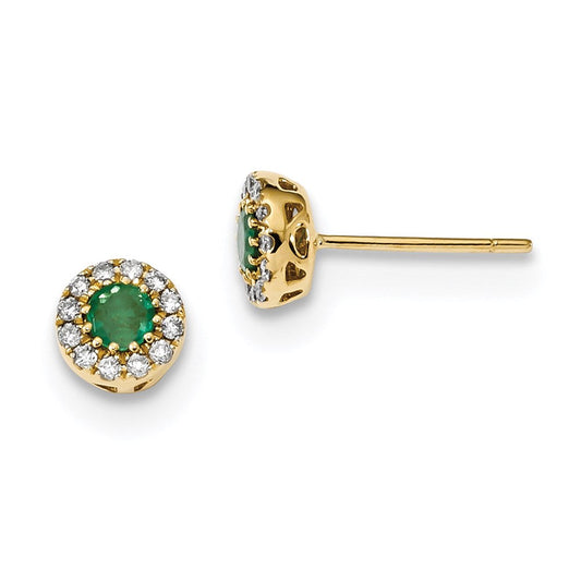14k Yellow Gold Real Diamond and Emerald Post Earrings XE3141E/AA