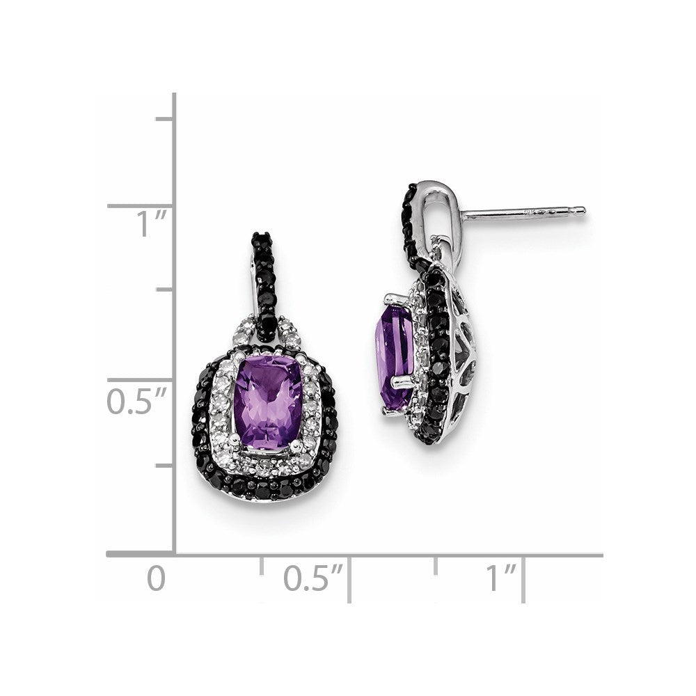 14k White Gold White & Black Real Diamond Amethyst Post Earrings XE3145AM/AA