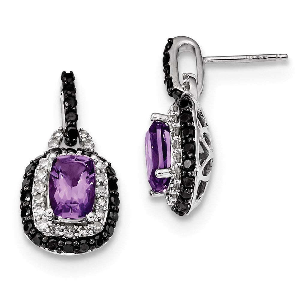 14k White Gold White & Black Real Diamond Amethyst Post Earrings XE3145AM/AA
