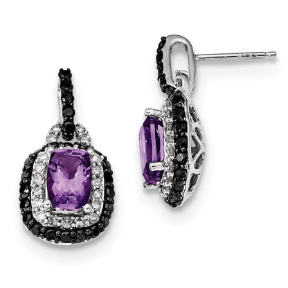 14k White Gold White & Black Real Diamond Amethyst Post Earrings XE3145AM/AA