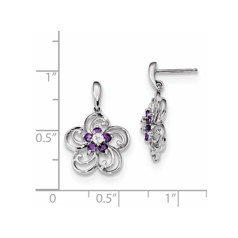 14k White Gold Real Diamond & Amethyst Flower Dangle Post Earrings XE3146AM/AA