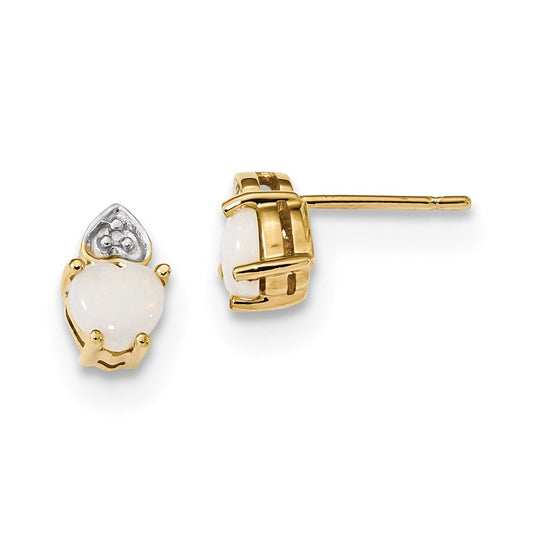 14k Yellow Gold w/ Real Diamond & Opal Post Earrings XE3162OP