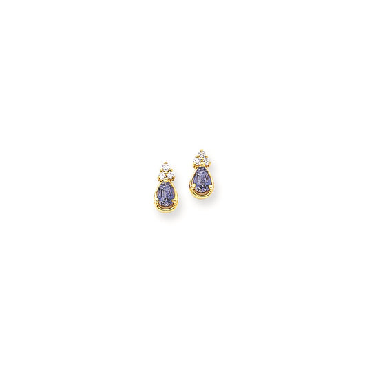 14k Yellow Gold 6x4mm Pear Tanzanite u0026 AA Diamond Earrings