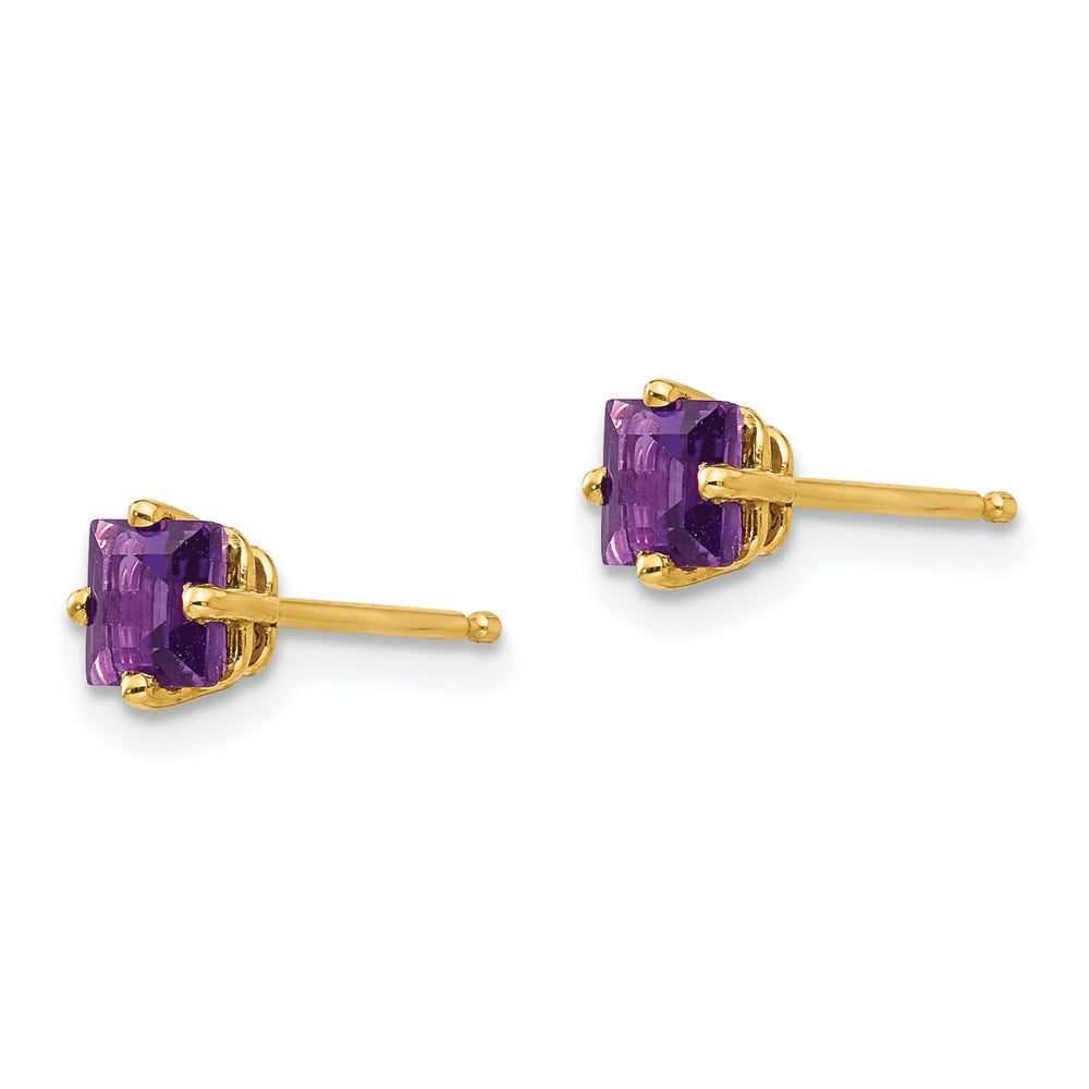 14k Yellow Gold 4mm Princess Cut Amethyst Earrings XE60AM