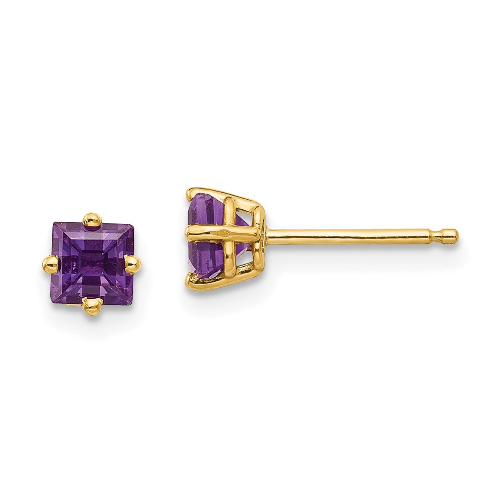 14k Yellow Gold 4mm Princess Cut Amethyst Earrings XE60AM