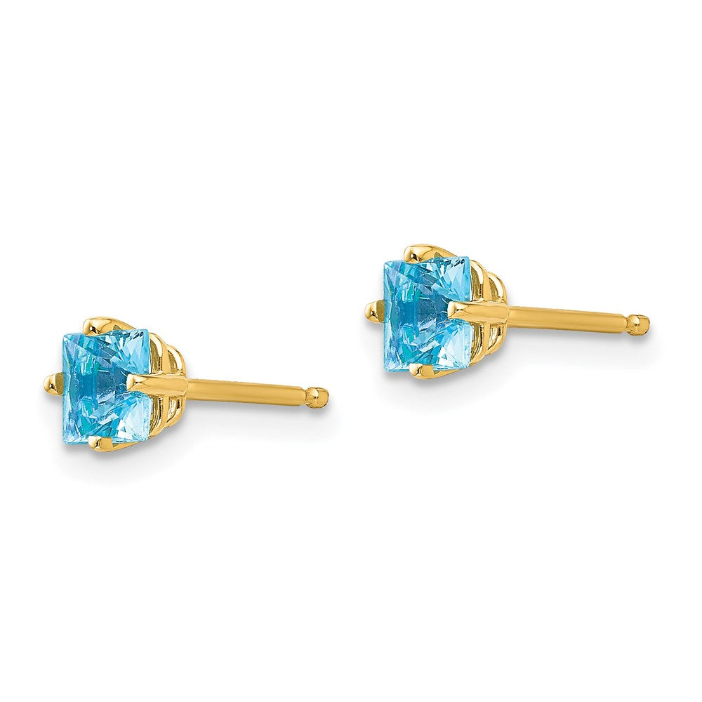 14k Yellow Gold 4mm Princess Cut Blue Topaz Earrings XE60BT