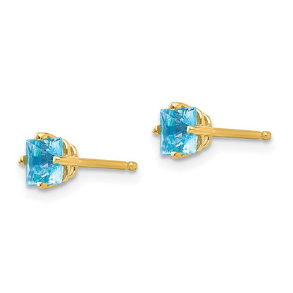 14k Yellow Gold 4mm Princess Cut Blue Topaz Earrings XE60BT