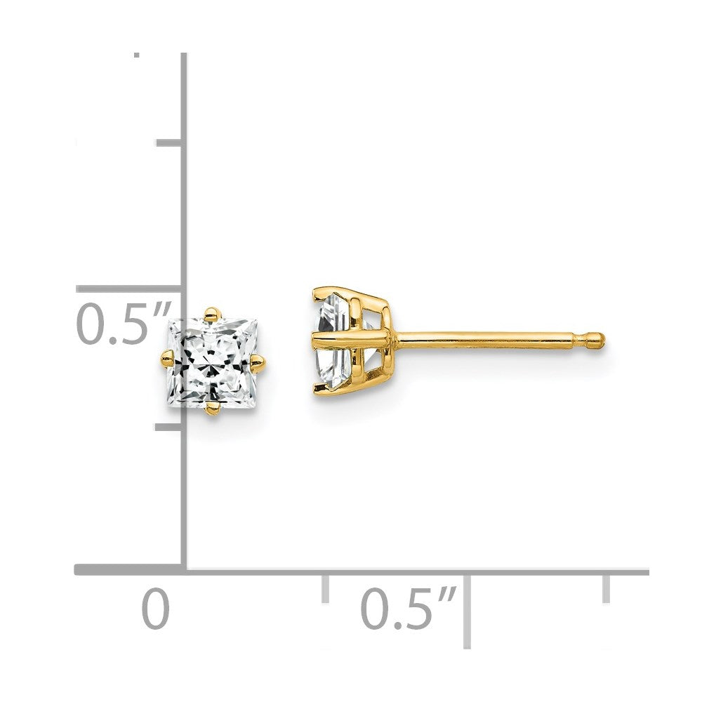 14k Yellow Gold 4mm Princess Cut Cubic Zirconia Earrings XE60CZ