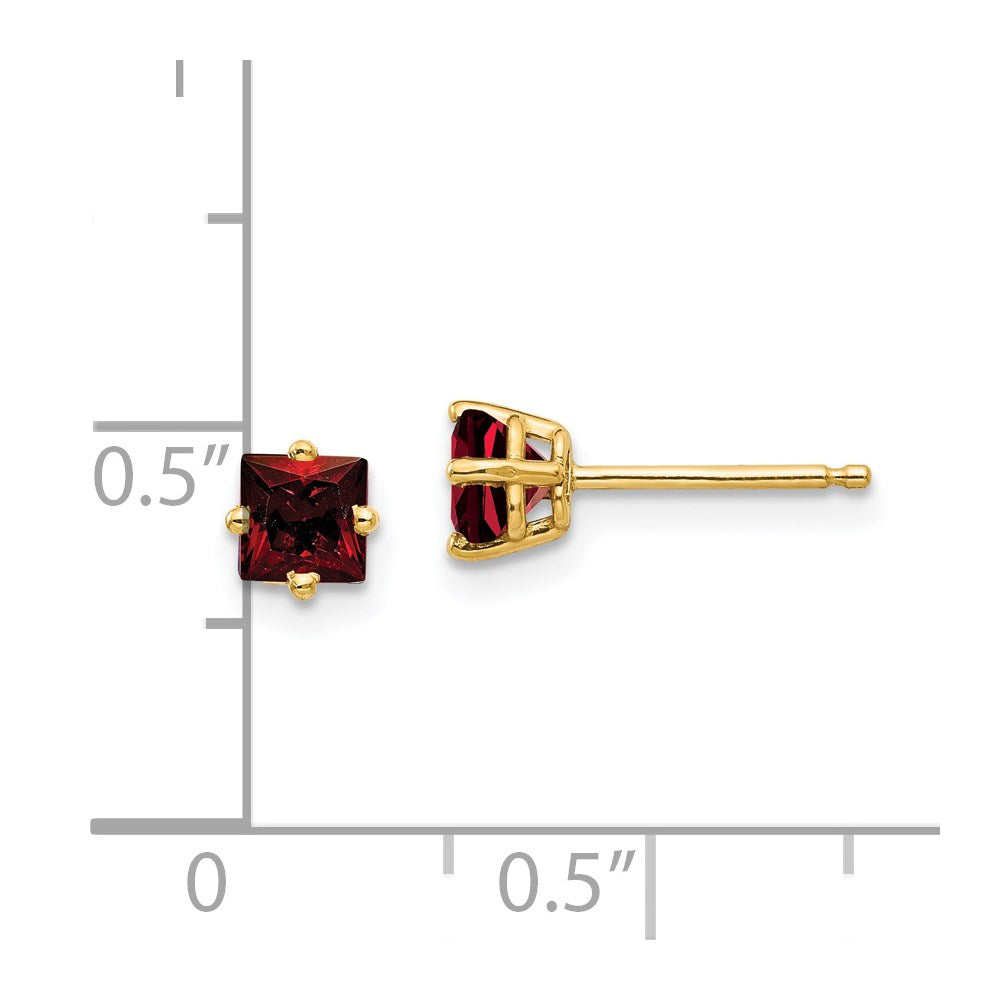 14k Yellow Gold 4mm Princess Cut Garnet Earrings XE60GA