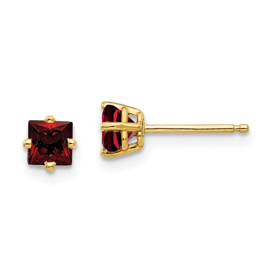 14k Yellow Gold 4mm Princess Cut Garnet Earrings XE60GA