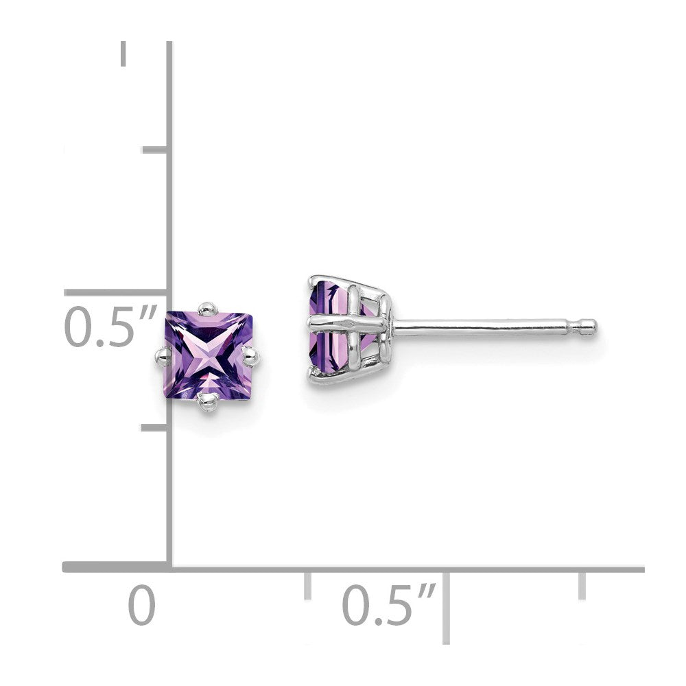 14k White Gold 4mm Princess Cut Amethyst Earrings XE60WAM