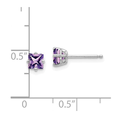 14k White Gold 4mm Princess Cut Amethyst Earrings XE60WAM