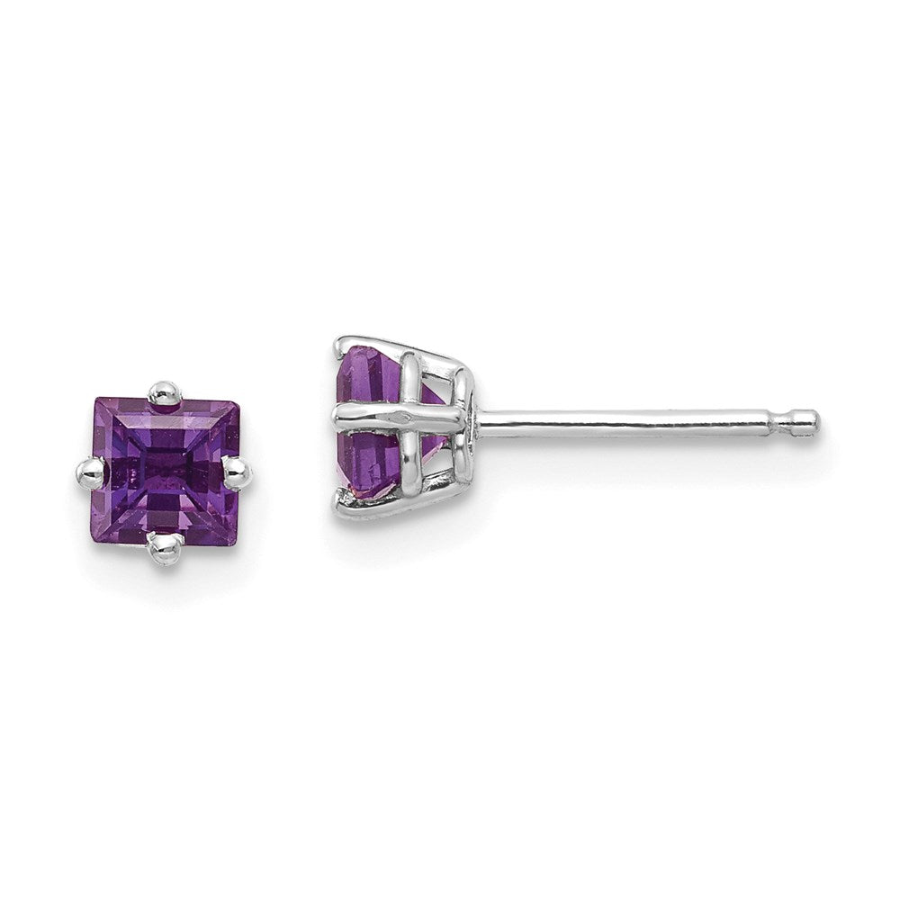 14k White Gold 4mm Princess Cut Amethyst Earrings XE60WAM