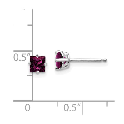 14k White Gold 4mm Princess Cut Rhodolite Garnet Earrings