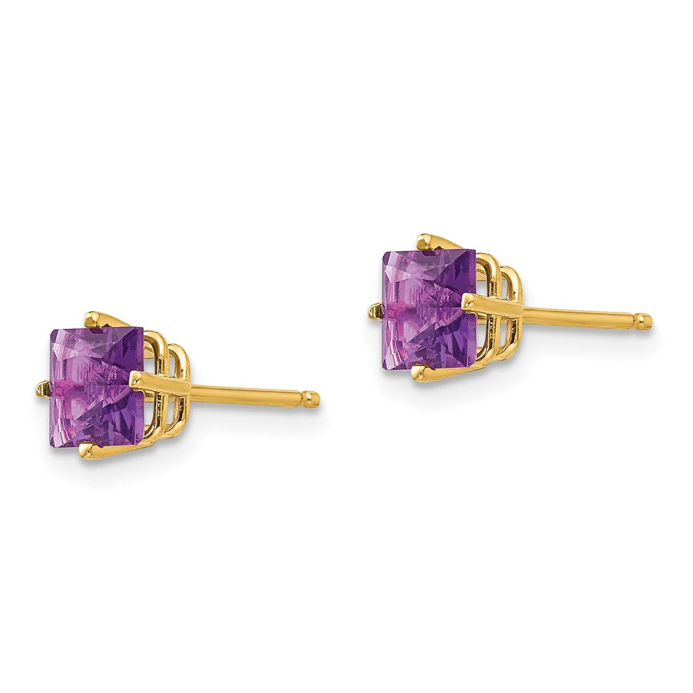 14k Yellow Gold 5mm Princess Cut Amethyst Earrings XE61AM