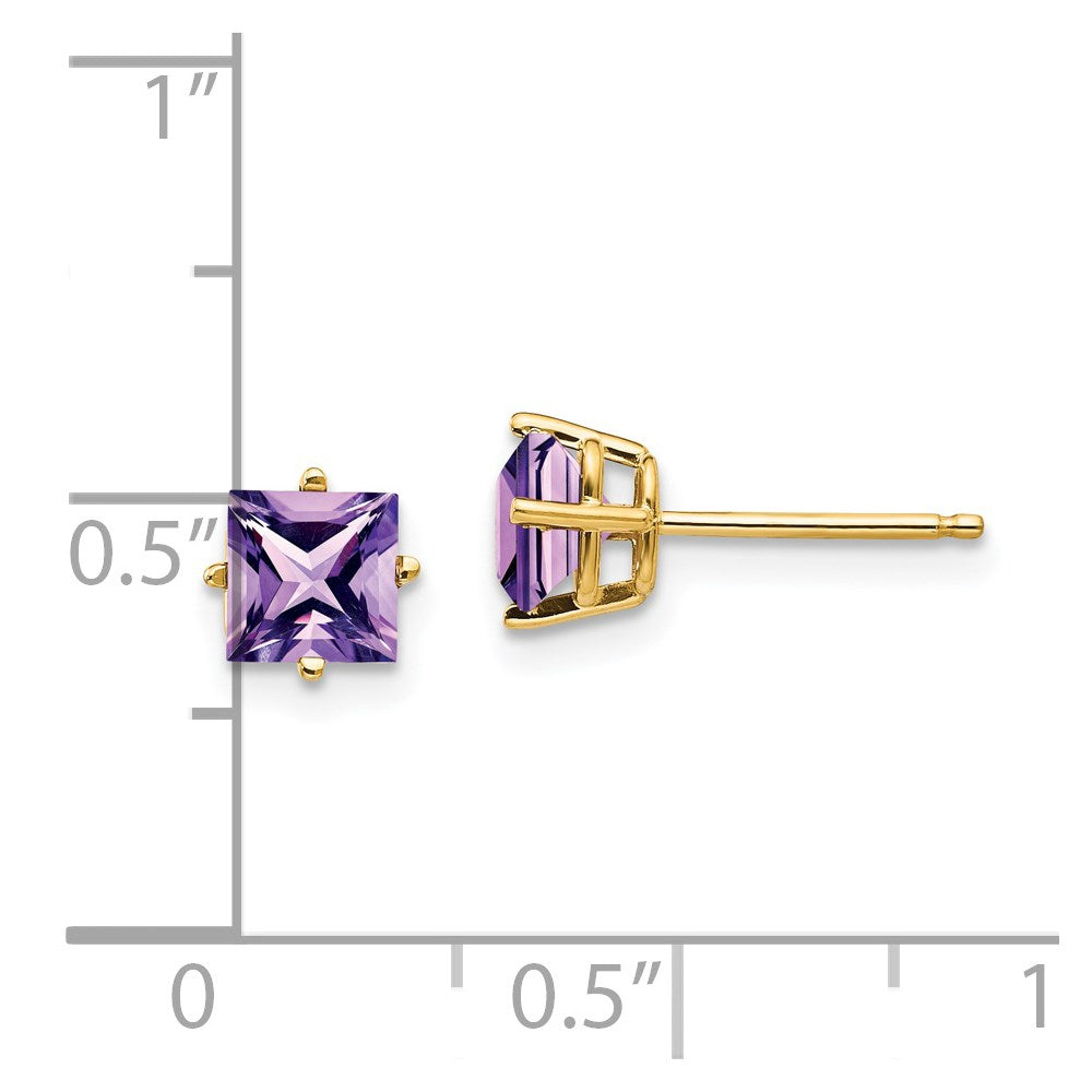 14k Yellow Gold 5mm Princess Cut Amethyst Earrings XE61AM