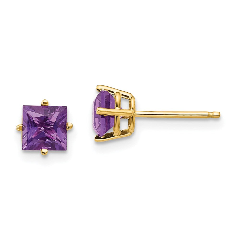 14k Yellow Gold 5mm Princess Cut Amethyst Earrings XE61AM