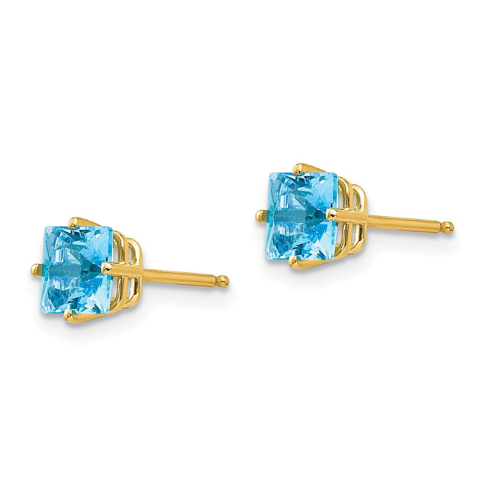 14k Yellow Gold 5mm Princess Cut Blue Topaz Earrings XE61BT